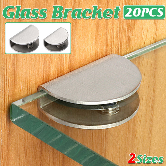 Glass Clamp Set 20PCS Stainless Steel Semi Circular Bracket Clips Shelf Panel