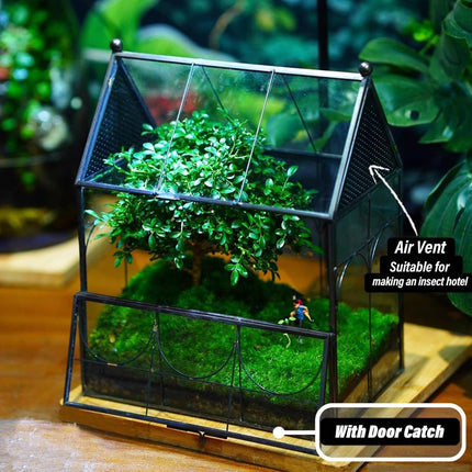 Geometric Glass House Terrarium - Metal Frame Breeding Box with Vents