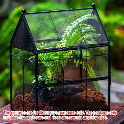Geometric Glass House Terrarium - Metal Frame Breeding Box with Vents