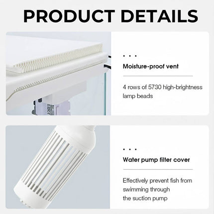 Ultra White Glass Smart Fish Tank Integrated Filter LED Temperature Display