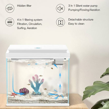 Ultra White Glass Smart Fish Tank Integrated Filter LED Temperature Display