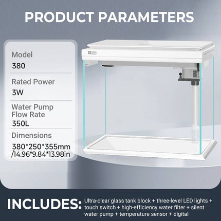 Ultra White Glass Smart Fish Tank Integrated Filter LED Temperature Display