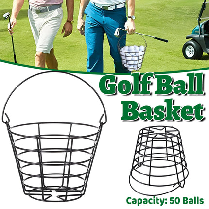 Heavy Duty Iron Golf Ball Basket 50 Ball Range Carrier with Handle Black