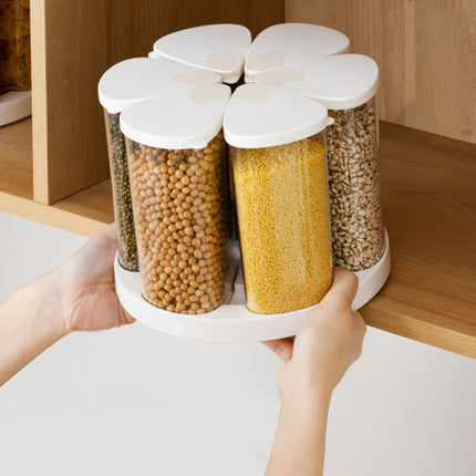 6Pcs Rotating Pantry Storage Jars Set Kitchen Organiser Dry Goods Container 650ml