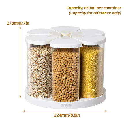 6Pcs Rotating Pantry Storage Jars Set Kitchen Organiser Dry Goods Container 650ml