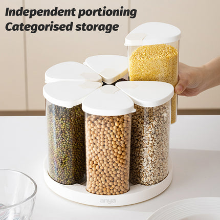 6Pcs Rotating Pantry Storage Jars Set Kitchen Organiser Dry Goods Container 650ml