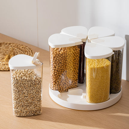 6Pcs Rotating Pantry Storage Jars Set Kitchen Organiser Dry Goods Container 650ml