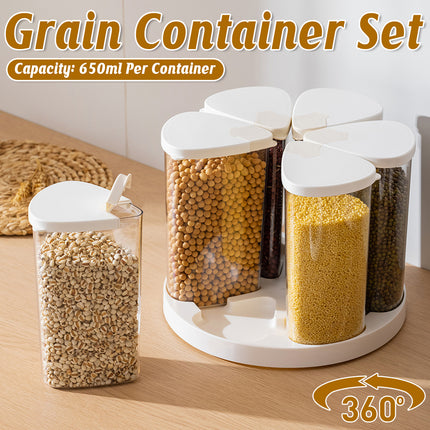 6Pcs Rotating Pantry Storage Jars Set Kitchen Organiser Dry Goods Container 650ml