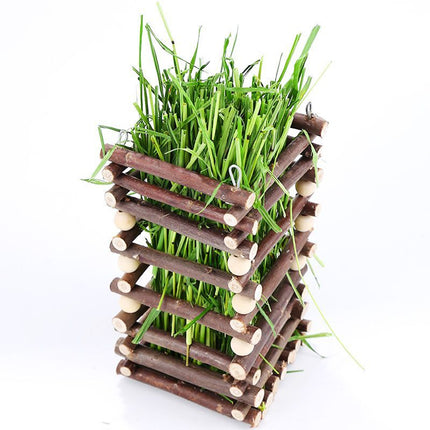 Rabbit Hay Feeder Rack Apple Wood Grass Holder Natural Food Rack Small Pet