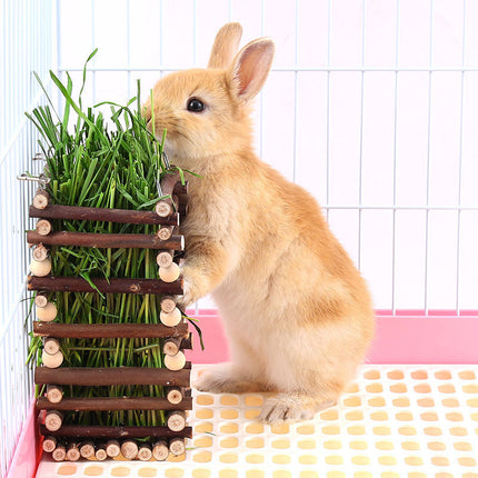 Rabbit Hay Feeder Rack Apple Wood Grass Holder Natural Food Rack Small Pet