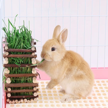 Rabbit Hay Feeder Rack Apple Wood Grass Holder Natural Food Rack Small Pet