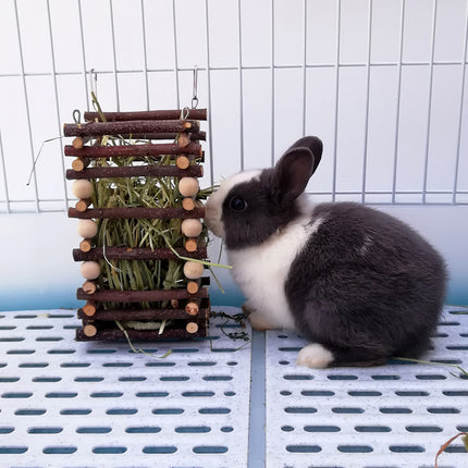 Rabbit Hay Feeder Rack Apple Wood Grass Holder Natural Food Rack Small Pet