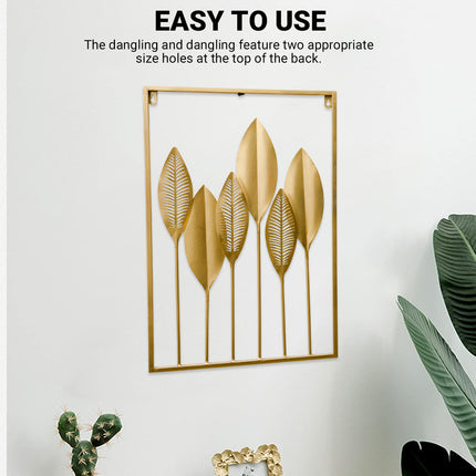 Metal Leaf Wall Hanging Decor Gold Iron Frame Living Room Porch 60 x 40cm