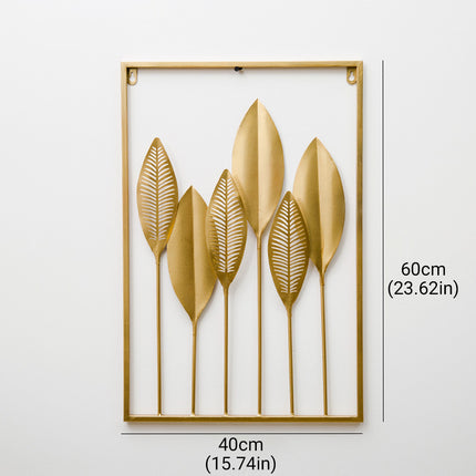 Metal Leaf Wall Hanging Decor Gold Iron Frame Living Room Porch 60 x 40cm
