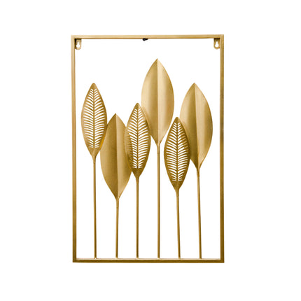 Metal Leaf Wall Hanging Decor Gold Iron Frame Living Room Porch 60 x 40cm