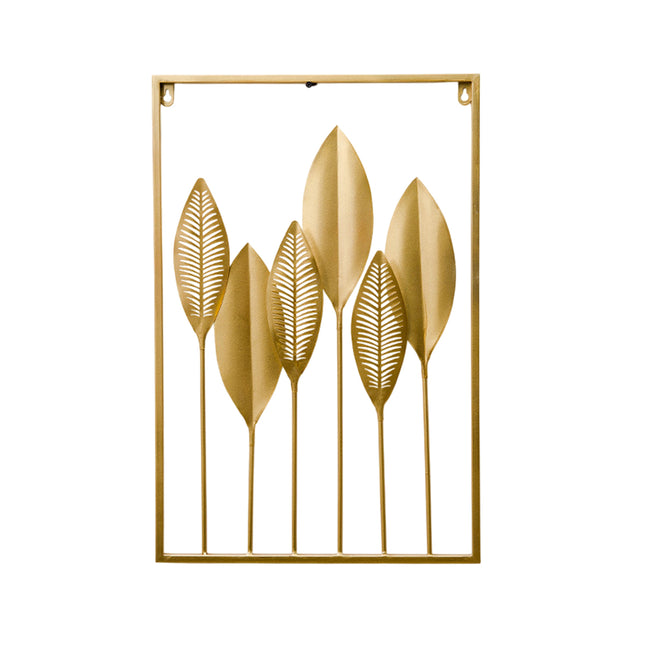 Metal Leaf Wall Hanging Decor Gold Iron Frame Living Room Porch 60 x 40cm