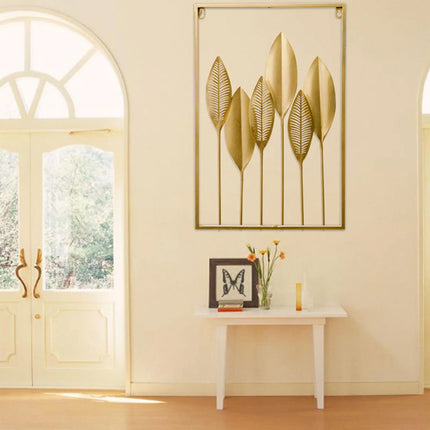 Metal Leaf Wall Hanging Decor Gold Iron Frame Living Room Porch 60 x 40cm