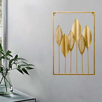 Metal Leaf Wall Hanging Decor Gold Iron Frame Living Room Porch 60 x 40cm