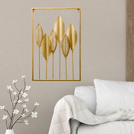 Metal Leaf Wall Hanging Decor Gold Iron Frame Living Room Porch 60 x 40cm