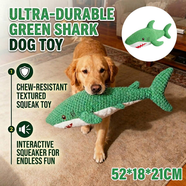 Green Shark Squeaker Dog Toy Chew Resistant 52cm