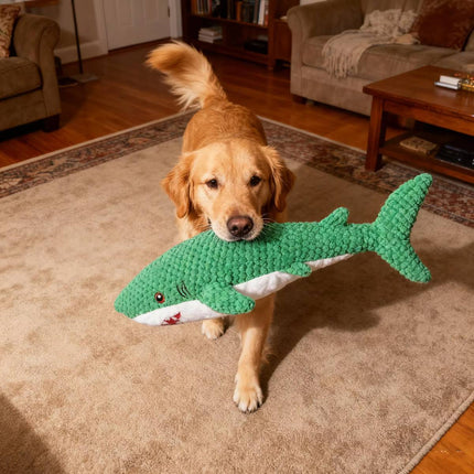 Green Shark Squeaker Dog Toy Chew Resistant 52cm