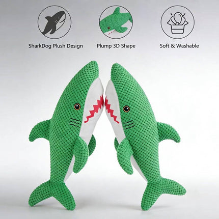 Green Shark Squeaker Dog Toy Chew Resistant 52cm