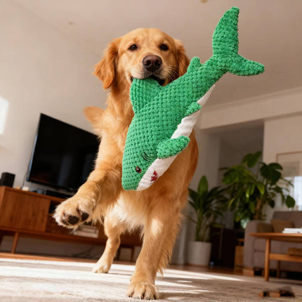 Green Shark Squeaker Dog Toy Chew Resistant 52cm