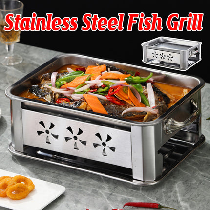 Stainless Steel Fish Grill Barbecue Pan with Dual Fuel Heating Trays
