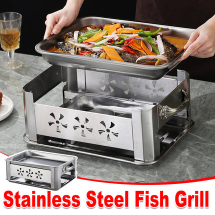 Stainless Steel Fish Grill Barbecue Pan with Dual Fuel Heating Trays