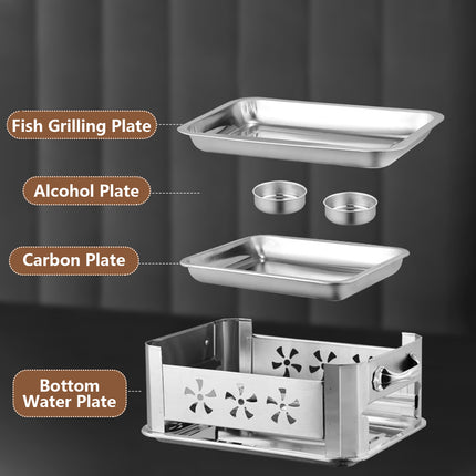 Stainless Steel Fish Grill Barbecue Pan with Dual Fuel Heating Trays