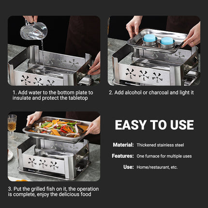 Stainless Steel Fish Grill Barbecue Pan with Dual Fuel Heating Trays