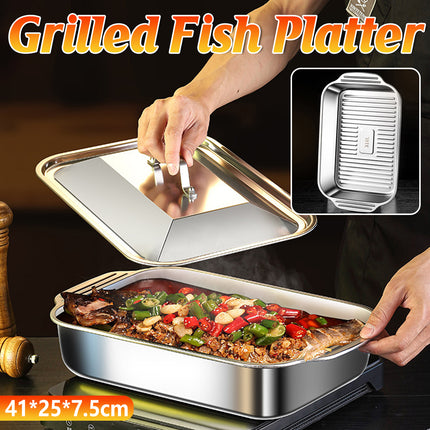 Grilled Fish Plate Crayfish Plate Tray Barbecue Plate for Camping Backyard BBQ