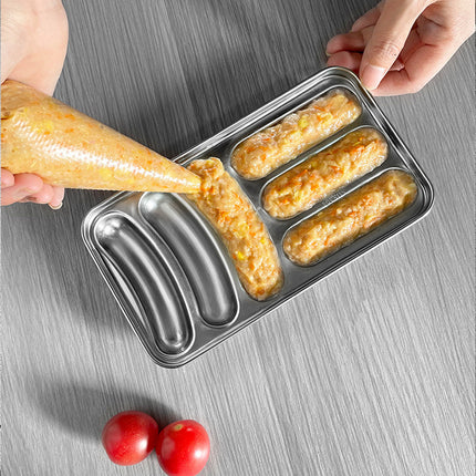 Sausage Mould 6 Cavity Stainless Steel Tray Hot Dog Meat Shaping 19.5 x 11 x 3cm