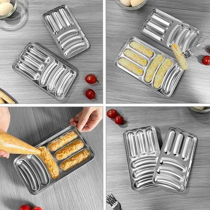 Sausage Mould 6 Cavity Stainless Steel Tray Hot Dog Meat Shaping 19.5 x 11 x 3cm