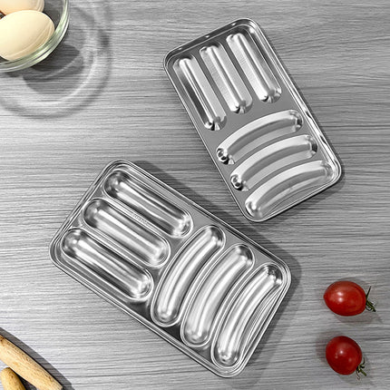 Sausage Mould 6 Cavity Stainless Steel Tray Hot Dog Meat Shaping 19.5 x 11 x 3cm