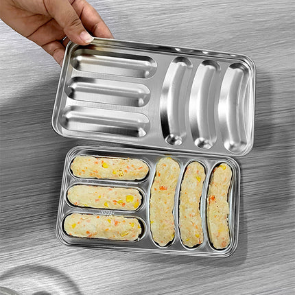 Sausage Mould 6 Cavity Stainless Steel Tray Hot Dog Meat Shaping 19.5 x 11 x 3cm