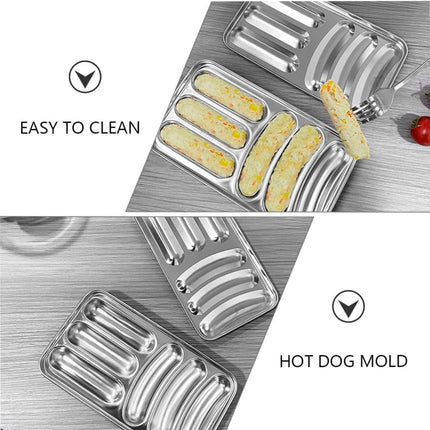 Sausage Mould 6 Cavity Stainless Steel Tray Hot Dog Meat Shaping 19.5 x 11 x 3cm