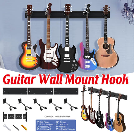 5 Hangers Guitar Wall Stand with Adjustable Aluminium Alloy Rail Black