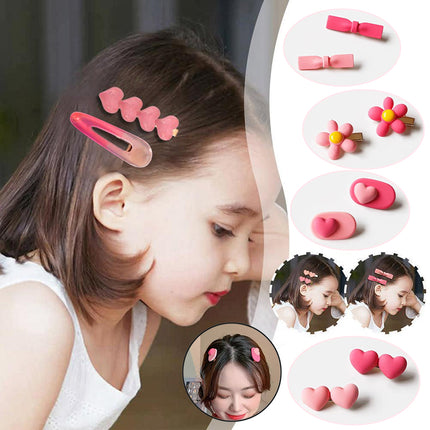 Cute Pink Hair Clips Set for Girls with Hearts Flowers and Bows Resin Hair Accessories
