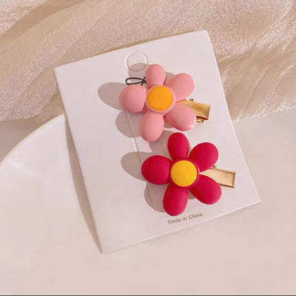 Cute Pink Hair Clips Set for Girls with Hearts Flowers and Bows Resin Hair Accessories