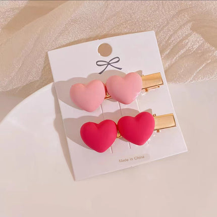 Cute Pink Hair Clips Set for Girls with Hearts Flowers and Bows Resin Hair Accessories