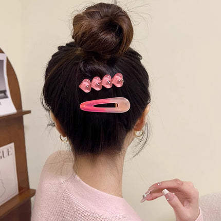 Cute Pink Hair Clips Set for Girls with Hearts Flowers and Bows Resin Hair Accessories