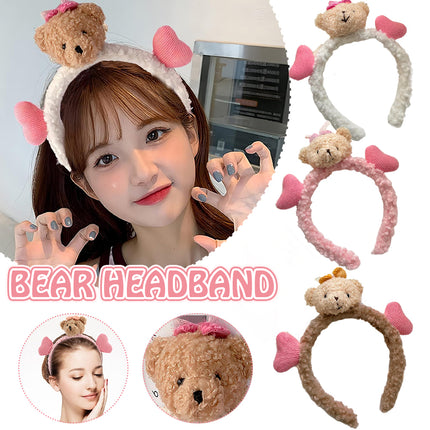 Cute Plush Bear Headband Soft Hair Band for Makeup and Face Wash Routine
