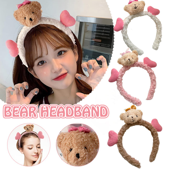 Cute Plush Bear Headband Soft Hair Band for Makeup and Face Wash Routine