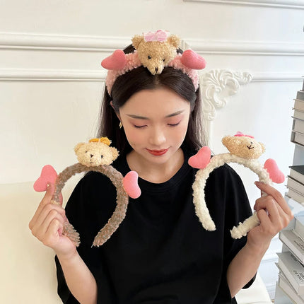 Cute Plush Bear Headband Soft Hair Band for Makeup and Face Wash Routine