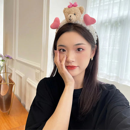 Cute Plush Bear Headband Soft Hair Band for Makeup and Face Wash Routine