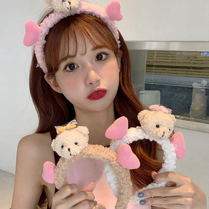 Cute Plush Bear Headband Soft Hair Band for Makeup and Face Wash Routine