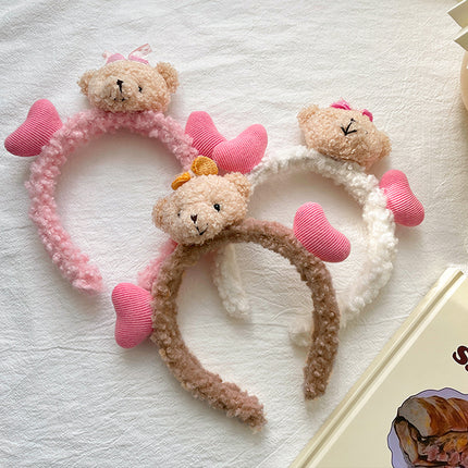 Cute Plush Bear Headband Soft Hair Band for Makeup and Face Wash Routine