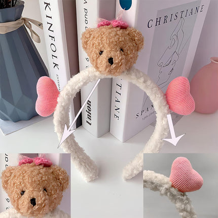 Cute Plush Bear Headband Soft Hair Band for Makeup and Face Wash Routine
