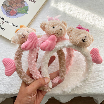 Cute Plush Bear Headband Soft Hair Band for Makeup and Face Wash Routine